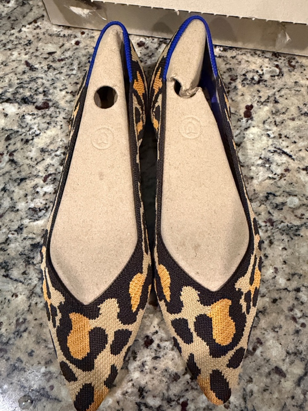 Rothy's Leopard Print Pointed Toe Flats in Black and Brown with Gold Accents